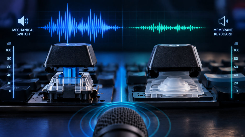 mechanical vs membrane keyboard noise acoustic measurement setup