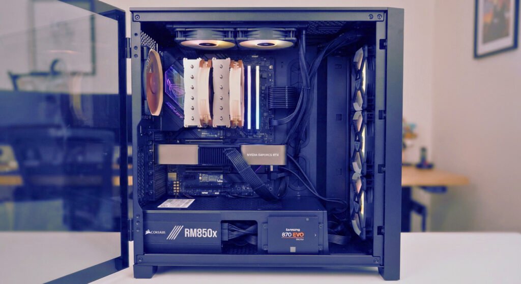 Inspecting cooling, airflow, and storage in a budget gaming PC build