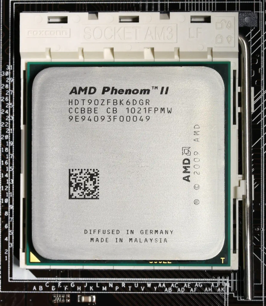 A CPU fully seated in the socket with the retention lever closed and locked down