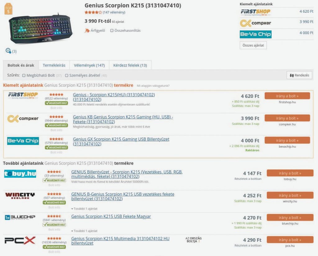 Alt Text	Comparing total prices for the same PC component across retailers