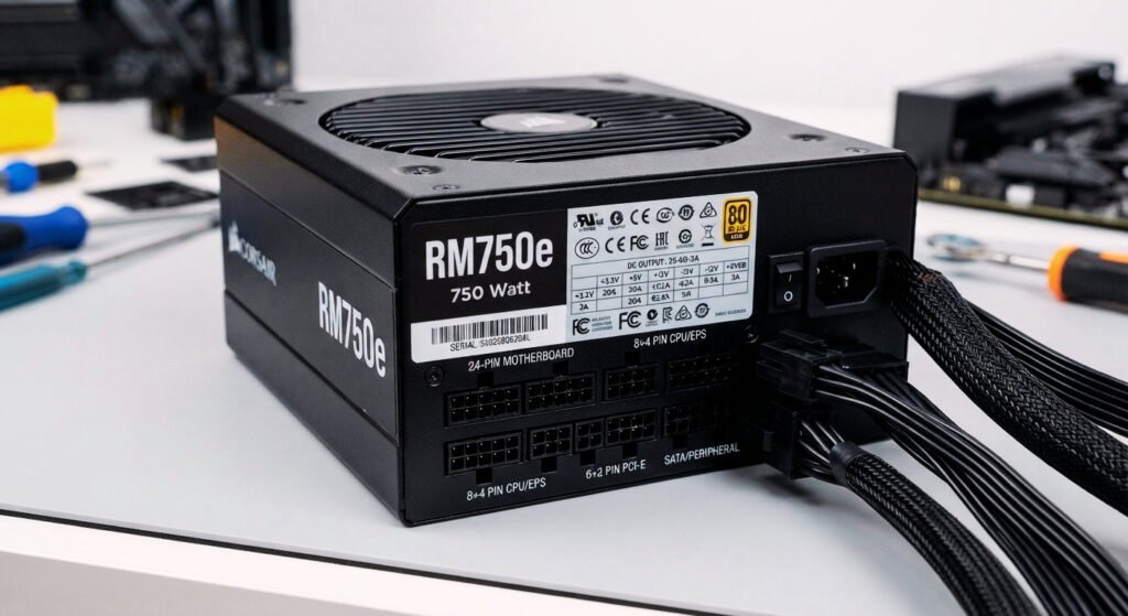 PC components you should never cheap out on: checking a power supply model label and connectors