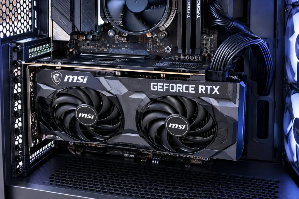 Desktop RTX 4060 graphics card mounted in PC case